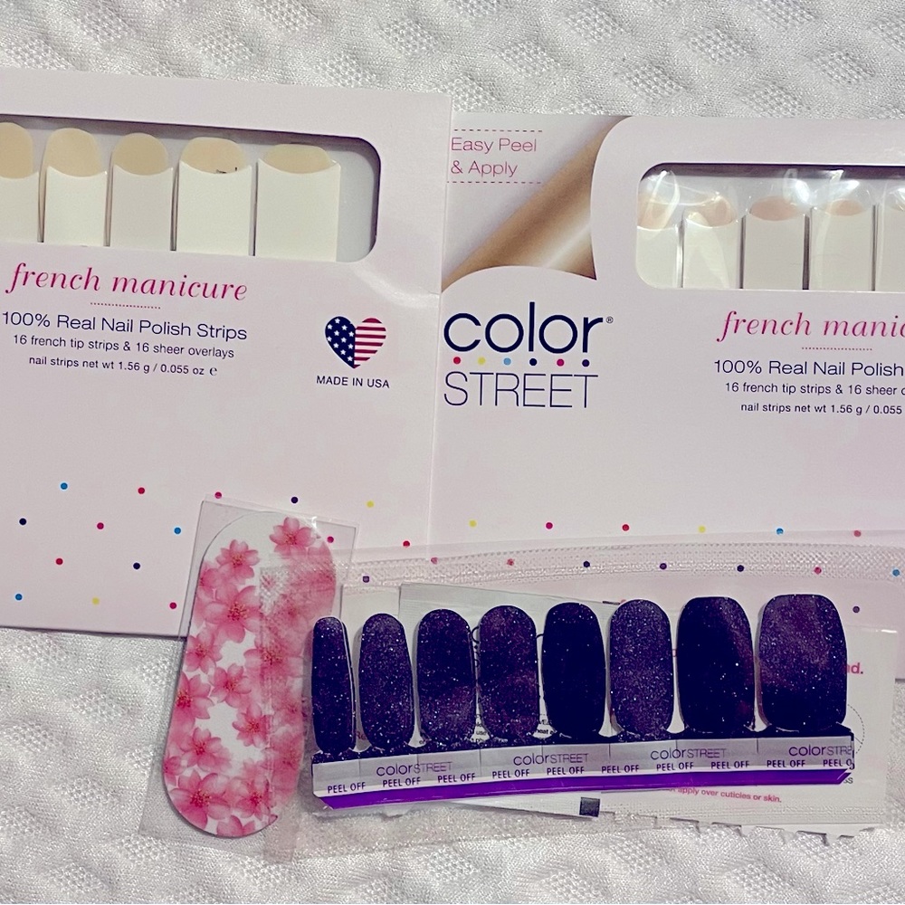 Nail polish-color street 3 sets nail polish strips. 2 French, 1 glitter